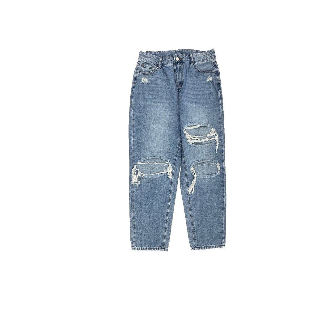Shein Distressed Straight Leg Crop Women's size 10 Medium Blue Denim Jeans